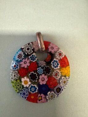 Multicolor Millefiori Glass Flower Pendant Necklace